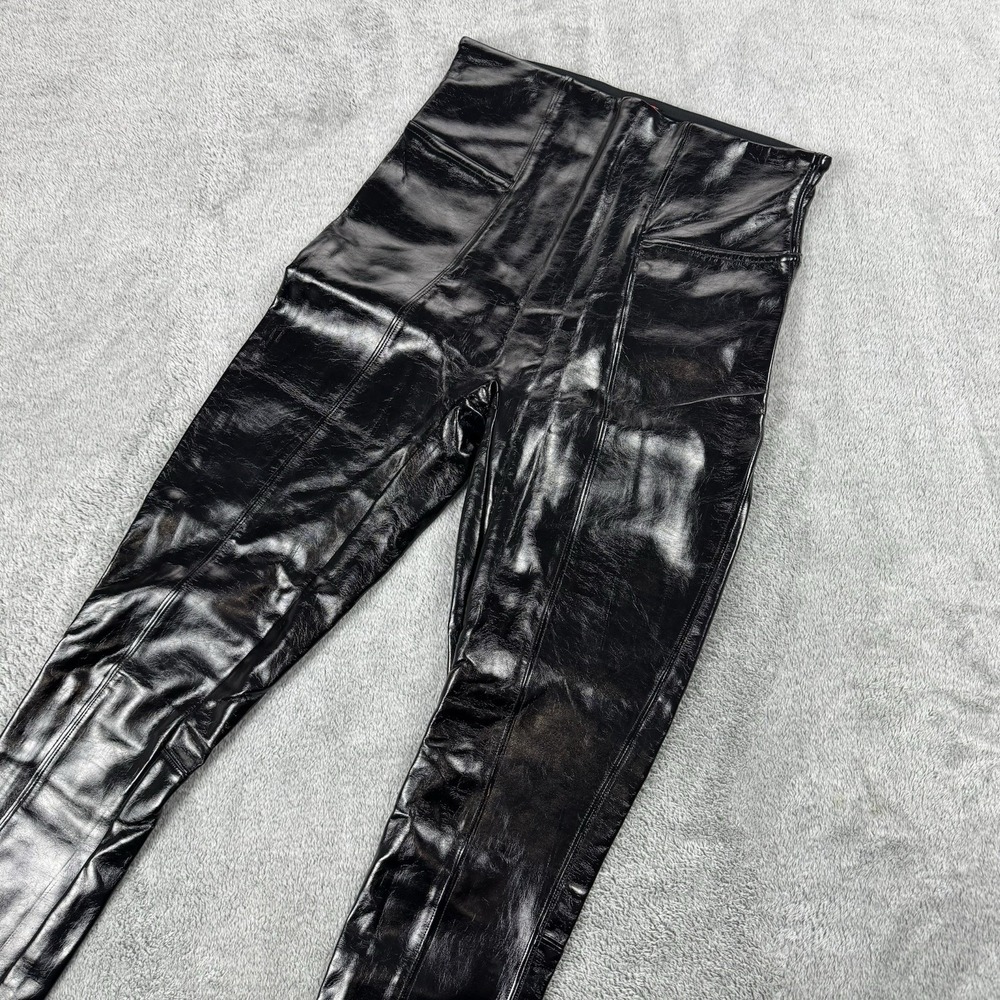 Spanx Leggings Womens S/P Black Faux Patent Leather High Rise Shaping 20301R